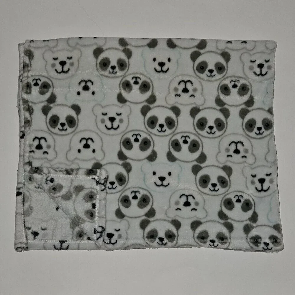 Baby Starters Baby Blanket Panda Bear Polar Bear Heads Gray White Blue 30